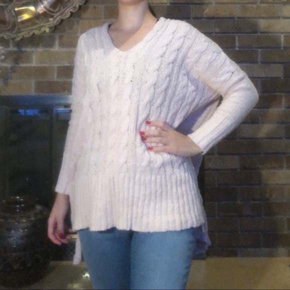 FREE PEOPLE PINK CABLE KNIT SWEATER - Picture 3 of 8
